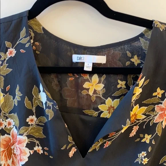 Black and Flowered Dress Tie Waist Sz L - Picture 3 of 5